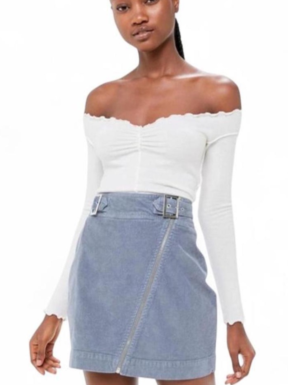 Urban Outfitters Harmony Corduroy Zip-Up Skirt in a dusty blue